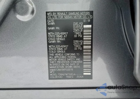 2019 Nissan Rogue S z USA, uszkodzony, nr VIN KNMAT2MV5KP513378